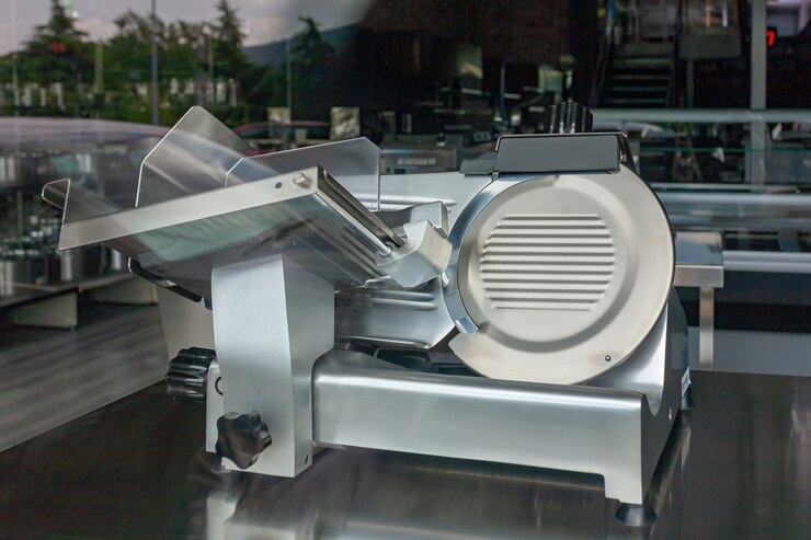 Foto máquina industrial para cortar carnes o embutidos