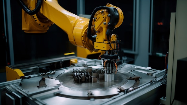 Máquina industrial robô automação de fábrica moderna inteligente usando máquinas avançadas industrial 40 processo de fabricação Generative AI