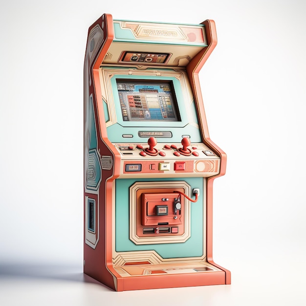 Una máquina de juegos de arcade aislada sobre un fondo blanco