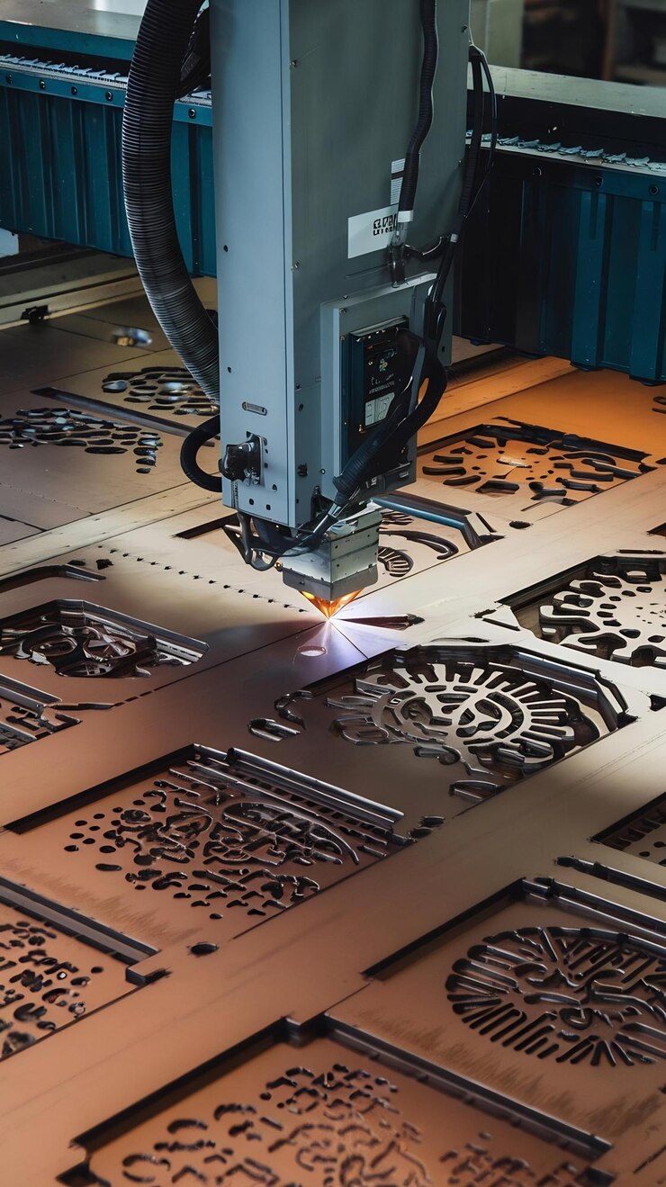 Foto la máquina láser cnc corta una hoja de metal