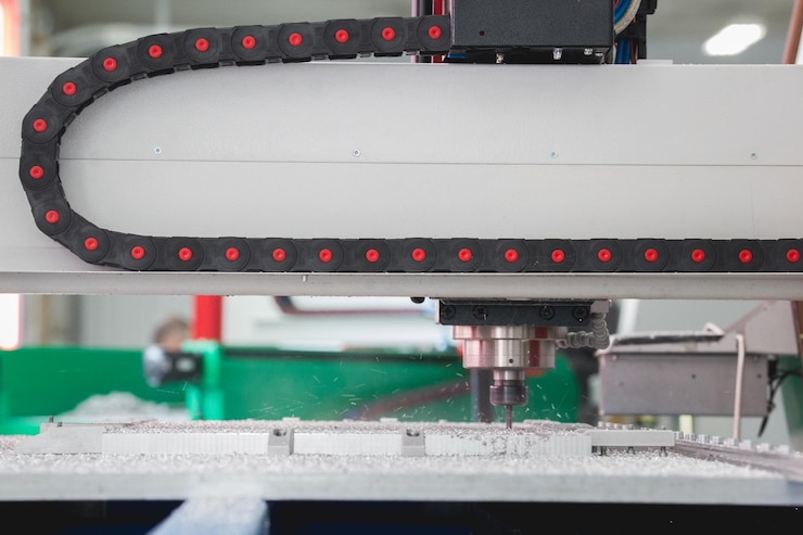 Foto máquina metalúrgica de fresado industrial en la fábrica.