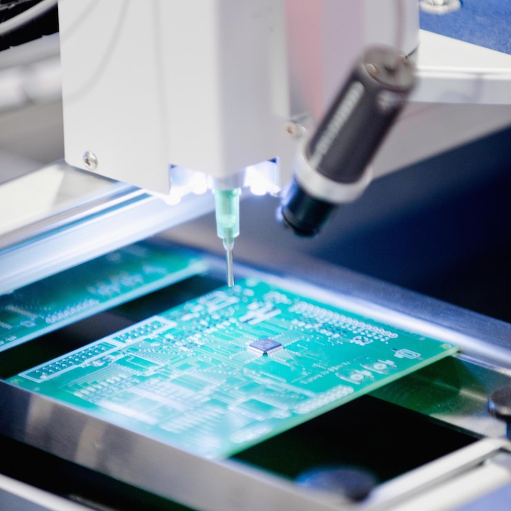 Foto máquina de placa base en la fábrica
