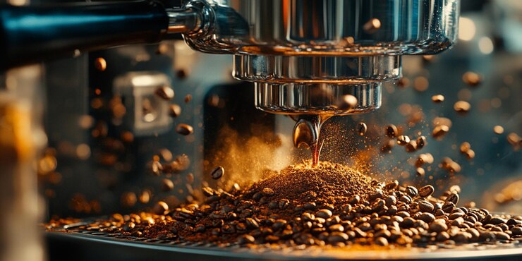 una máquina que tiene granos de café y semillas en él