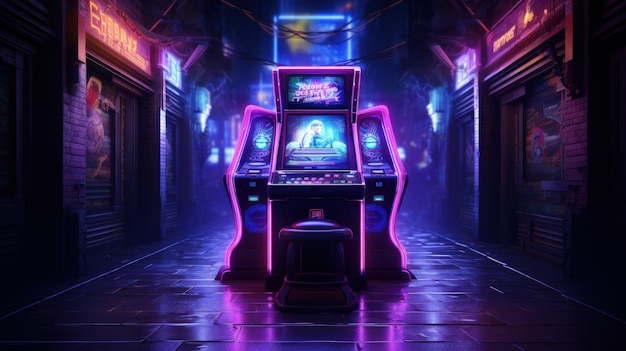 Una máquina recreativa con luces de neón.