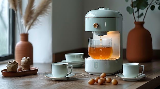 Foto una máquina de té inteligente con papel tapiz de preparación de la cerveza