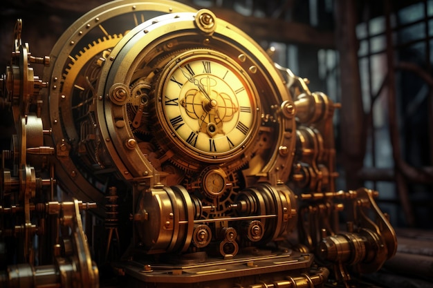 Máquina del tiempo Steampunk vintage artilugio IA generativa