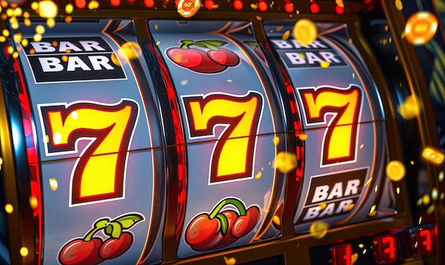 Máquina tragamonedas de bandera de casino con premio mayor y moneda de oro de neón y color dorado