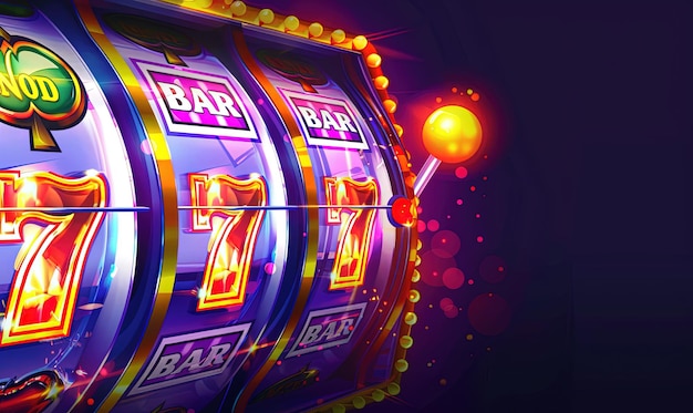 Una máquina tragamonedas de casino de neón brillante en una habitación vacía