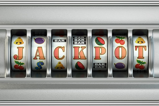 Máquina tragamonedas con jackpot. Concepto de casino. 3d