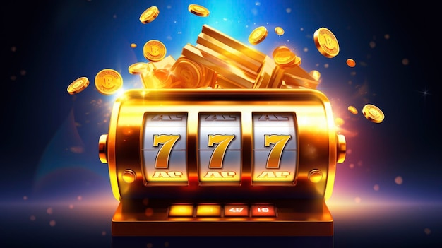 La máquina tragamonedas de oro gana el premio mayor 777 Concepto de gran ganancia Jackpot del casino