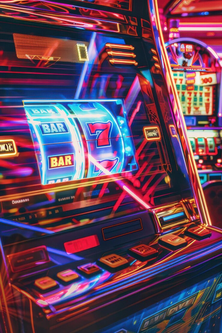 Máquina tragamonedas vibrante que muestra luces y símbolos de colores que ofrece una emocionante experiencia de juego en un casino
