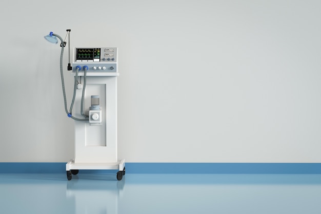 Máquina de ventilador médico de renderizado 3D en el hospital