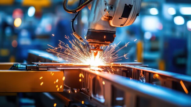 Maquinaria de alta tecnología soldando marcos de automóviles en una planta de fabricación de automóviles