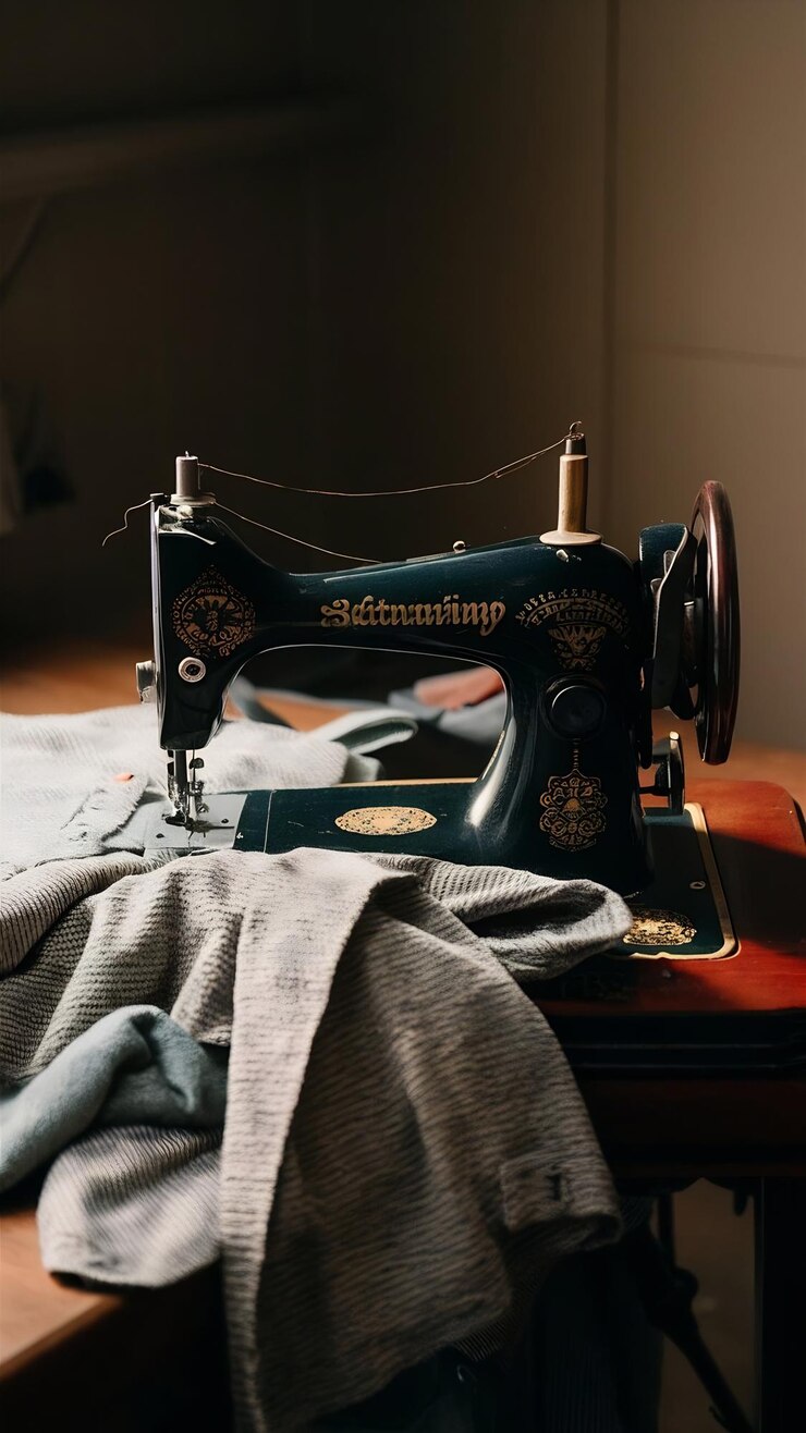 Foto máquinas de costura e artigos de vestuário