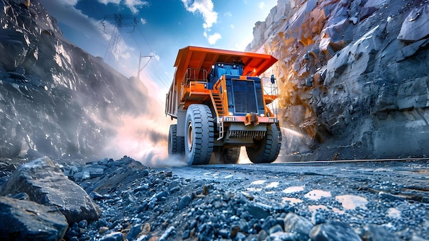 Foto máquinas de processamento de pedras em material de via ferroviária numa pedreira em acção conceito de pedreira máquinas para o processamento de pedra material de linha ferroviária equipamento industrial operações de mineração