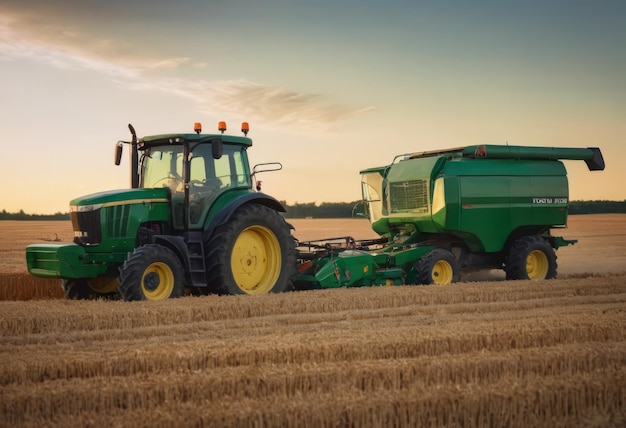 Máquinas modernas de tractor azul arando o prado do campo agrícola na fazenda na primavera no outono durante o pôr-do-sol O agricultor faz o cultivo do solo antes de semear as plantas Culturas natureza paisagem rural cena rural