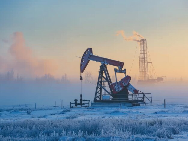 Máquinas de perforación de petróleo en la nieve