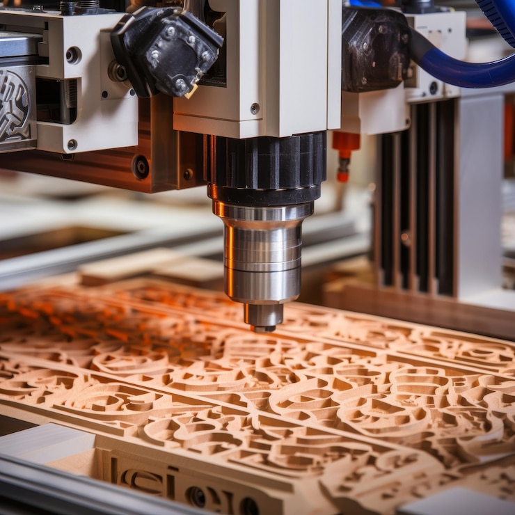 Foto maquinería cnc diseño intrincado de madera que muestra patrones de grano y texturas únicas