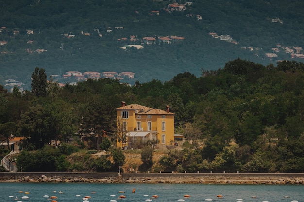 Foto mar adriático costa de eslovenia con pinos y mar