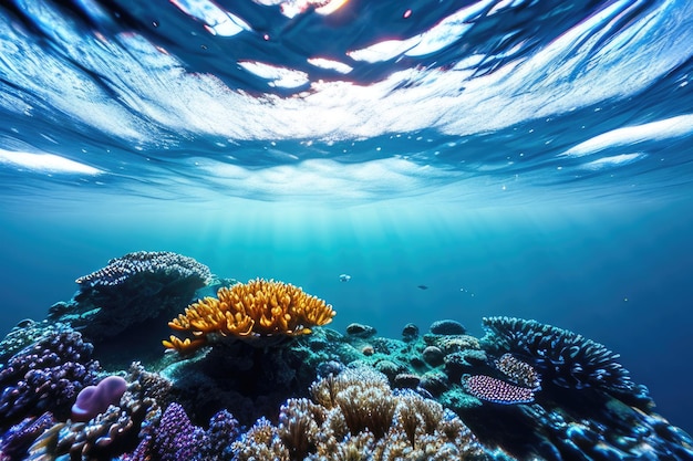 Mar bajo el agua colorido fondo generativo AI