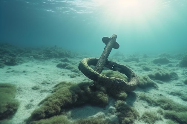 Un mar de agua colorido con foto de ancla.