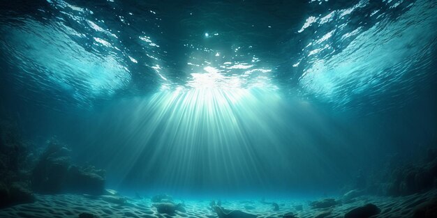 Foto el mar azul bajo el agua con ia generada