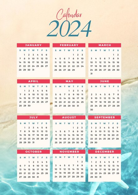 Mar Azul Beige 2024 Calendário 1