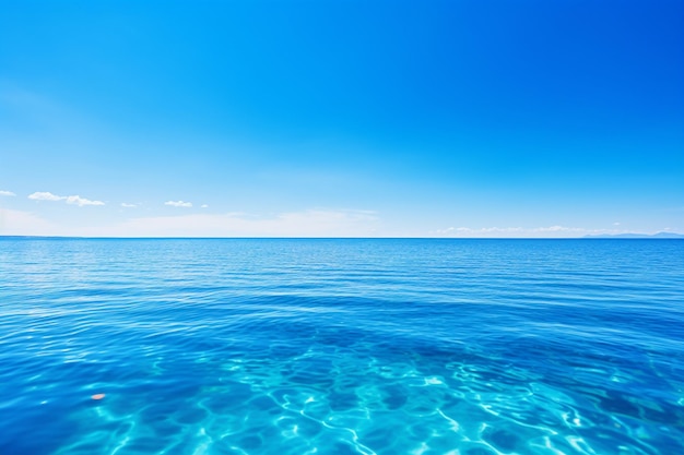 Mar azul con olas y cielo azul claro