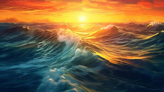 Mar Brilhante com Reflexões do Sol Ilustração Gerada pela IA