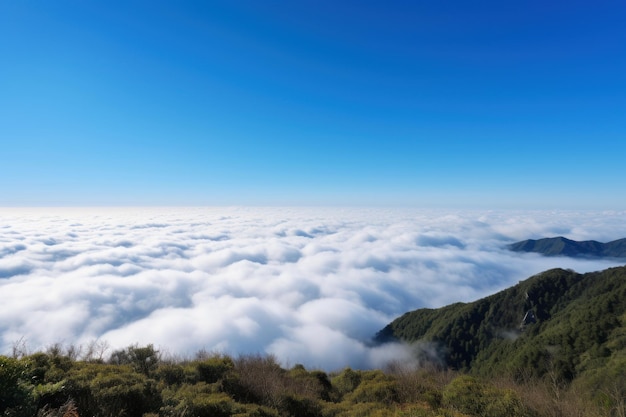 Mar de nuvens com fundo de céu azul Generative AI