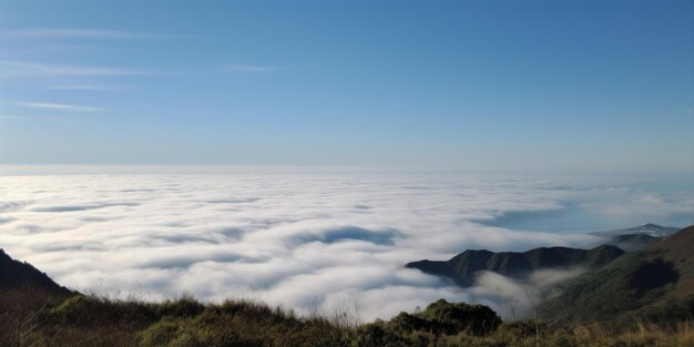 Mar de nuvens com fundo de céu azul Generative AI