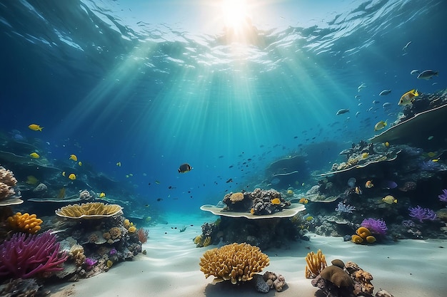 Bajo el mar con la luz del sol bajo el agua