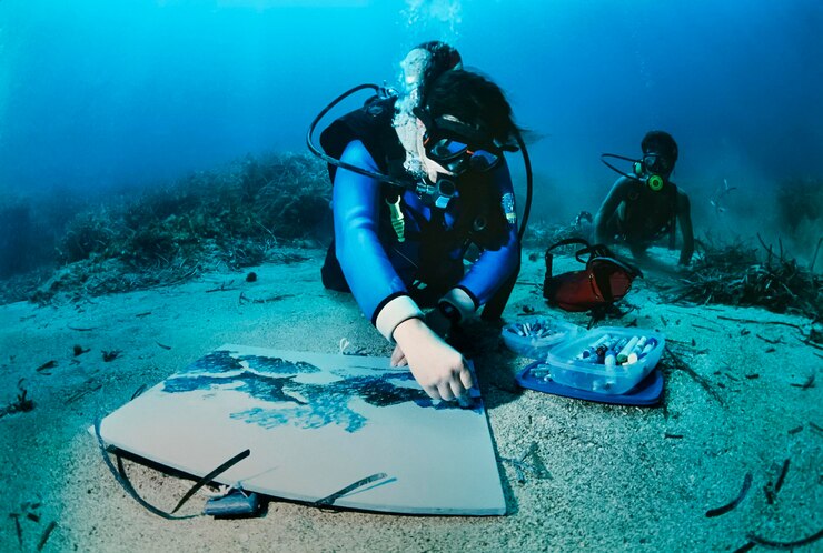 Foto mar mediterráneo uw foto pintor submarino escaneo de película