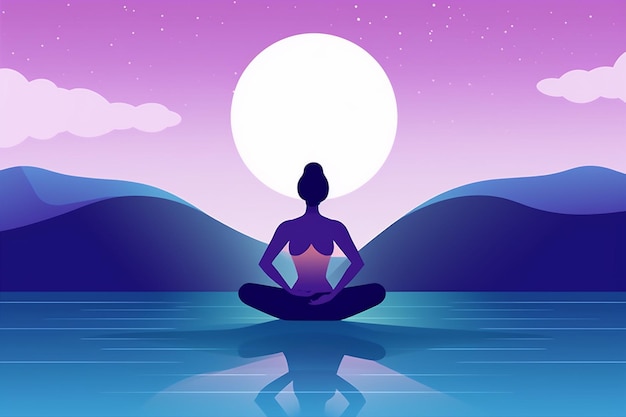 Mar mujer belleza loto persona espalda océano ejercicio yoga relajación meditación IA generativa