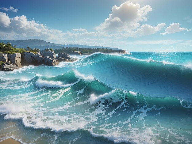 mar con olas agudas día soleado generado por IA