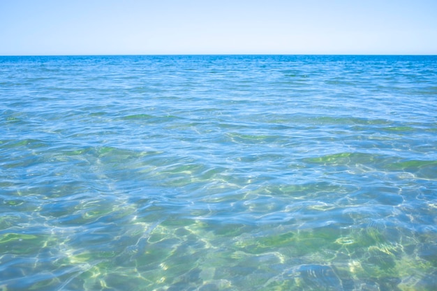 Mar con olas y cielo despejado Superficie del agua del océano tranquilo con pequeñas ondas