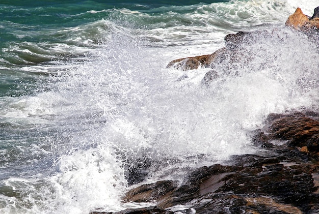 Mar ondulante en la costa Salpicaduras de agua