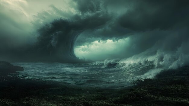 Mar oscuro con olas gigantes que se forman en la distancia
