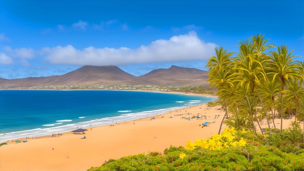 El mar y la playa de arena en un clima soleado en las Islas Canarias España es un lugar ideal para relajarse