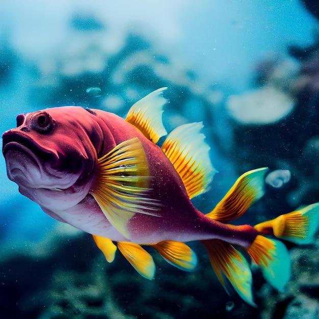 Mar profundo, tortuga, pescado, cangrejo, celanto, camarones, nautilus con imagen perfecta