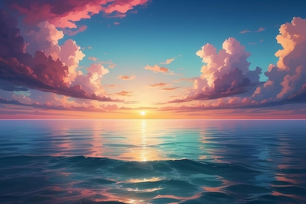Mar tranquilo inspirador con cielo al atardecer Meditación océano y fondo del cielo Horizonte colorido sobre el agua