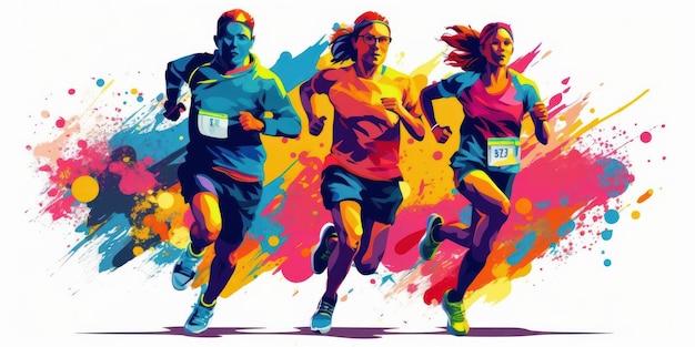 Maratón Corriendo Ilustración Colorida Ejecutar Por Vida Saludable Concepto Generativo Ai