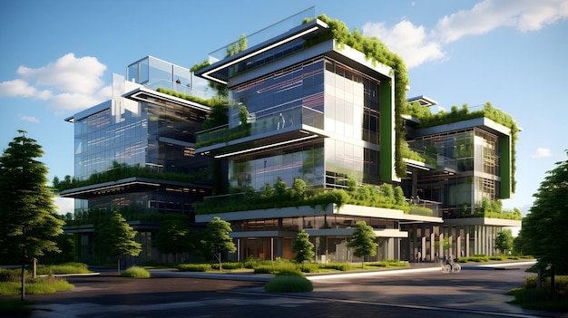 Maravilha arquitetônica de um edifício bancário verde que integra perfeitamente a eco-sustentabilidade