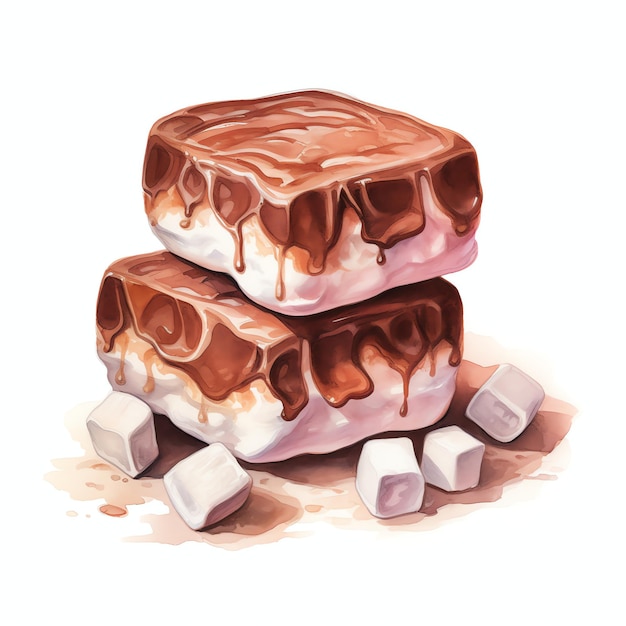 Maravilhoso marshmallow coberto de chocolate deliciosa ilustração de clipart de sobremesa