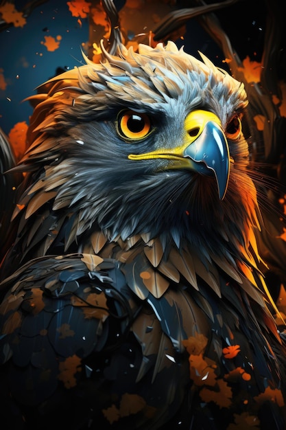 Maravilhoso retrato de pássaro de presa da águia com dupla exposição de fundo inferior generativo IA