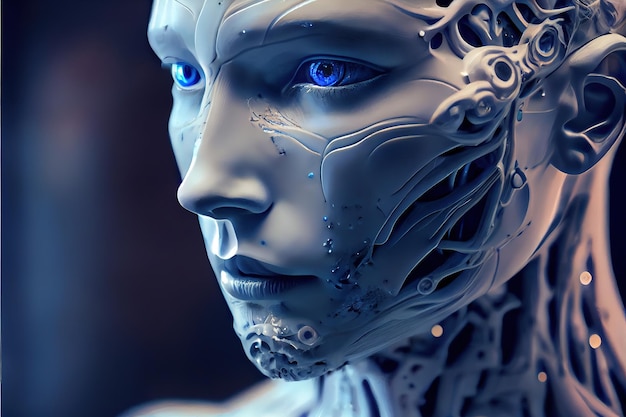 Maravilhoso retrato de robô humanoide inteligente artificial no estágio de esqueleto