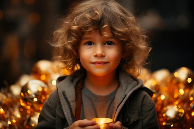 Maravilla festiva Un niño adorable rodeado de la magia de la Navidad