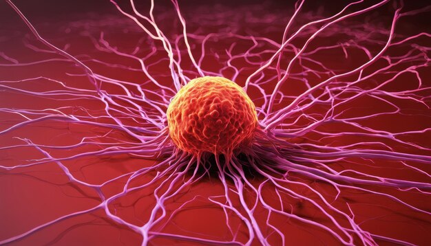Maravilla molecular Una célula cancerosa en medio de una red de vasos sanguíneos