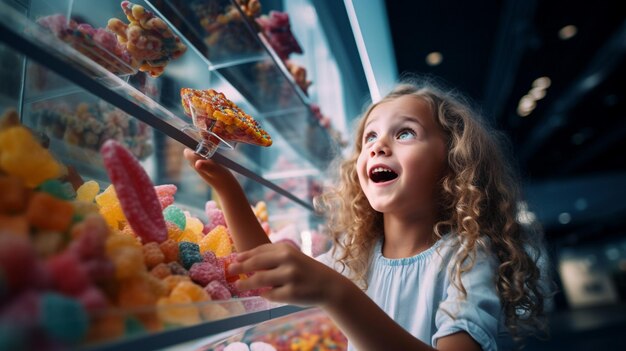 La maravilla del niño buscando un tesoro colorido