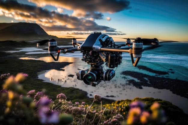 Foto maravillas aéreas drones en acción generados por ia